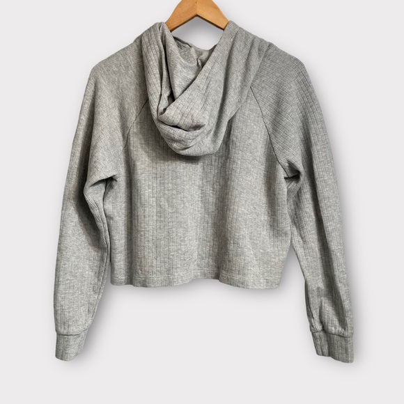 Nike Sportswear Rib Cotton Crop Hoodie in Grey - Picture 2 of 6